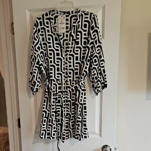 Zara Black and White Geometric Mini Dress